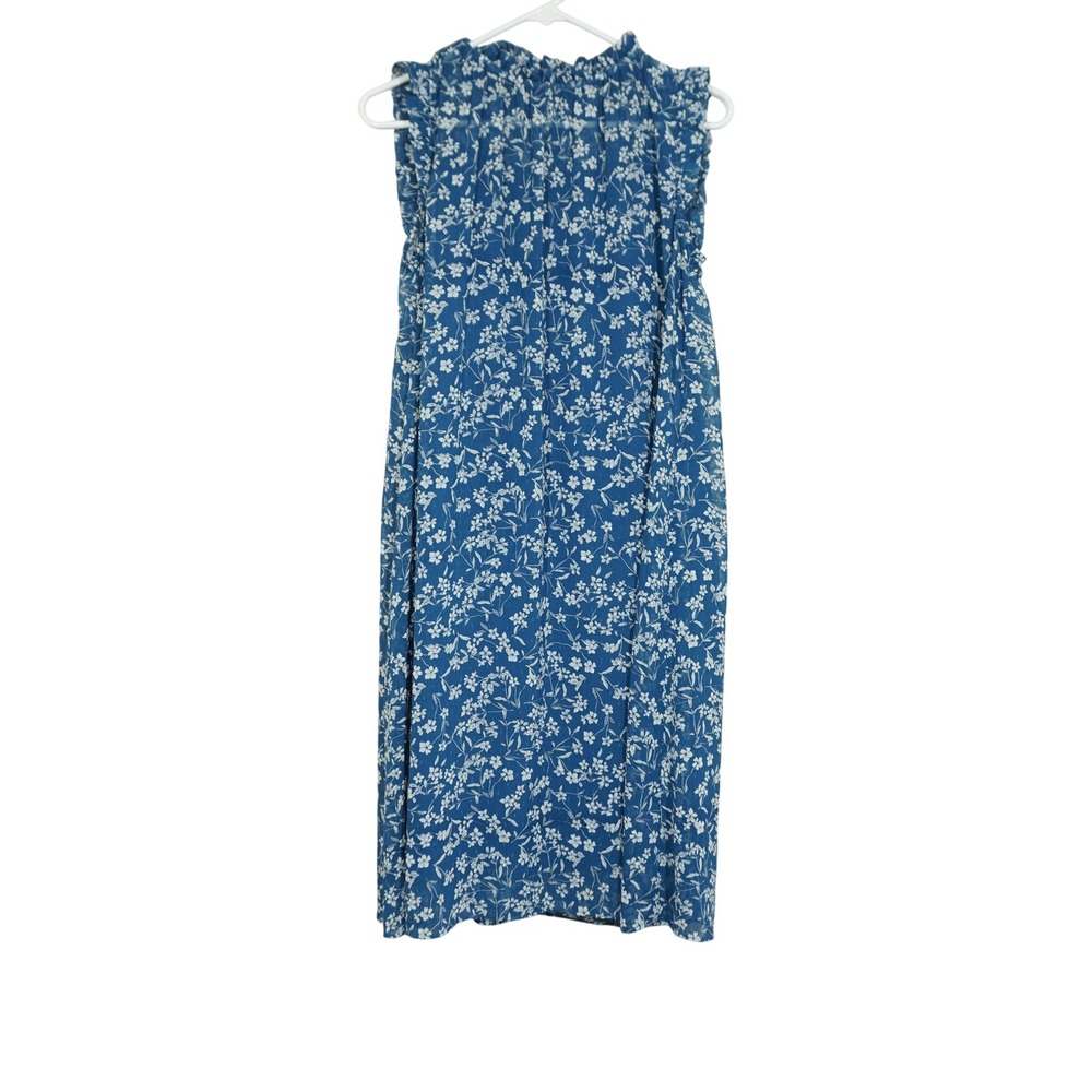 Banana Republic Size 6 TALL Blue Floral Ruffle Neck Midi Dress Sleeveless Flowy